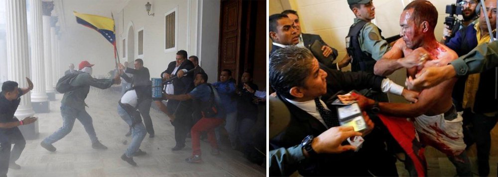 Grupos aliados ao governo da Venezuela invadiram nesta quarta-feira a sede da Assembleia Nacional, controlada pela oposição, durante sessão especial da Casa, e ao menos um deputado ficou ferido, de acordo com testemunhas; parlamentares disseram que grupos violentos entraram no edifício de forma intempestiva e atacaram vários pessoas