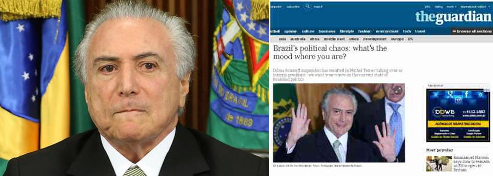 Um dos mais respeitados jornais da Europa, o britânico The Guardian abriu uma página especial para coletar mais impressões sobre a crise que desgraça o Brasil; "Com o impeachment da presidente Dilma Rousseff, que foi substituída por um intermediário na forma de Michel Temer, tem sido uma semana particularmente turbulenta em um país atingido por dificuldades econômicas e agitação social", descreve o jornal