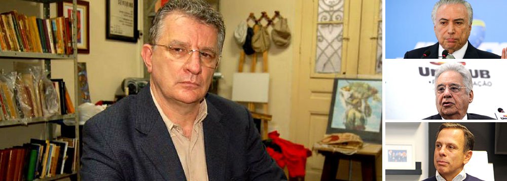 O cientista político e professor Aldo Fornazieri diz que o PSDB se tornou sócio e cúmplice da corrupção, ao apoiar Michel Temer; "O PSDB não é apenas conivente com a destruição institucional e moral do Brasil, mas é seu artífice. As suas atitudes dolosas e danosas não podem ser escusadas, pois não pode alegar engano, consciente que é de sua ação deletéria", diz ele; "Temer é o presidente que o povo brasileiro não quer, mas que o PSDB, João Dória e Fernando Henrique Cardoso querem"