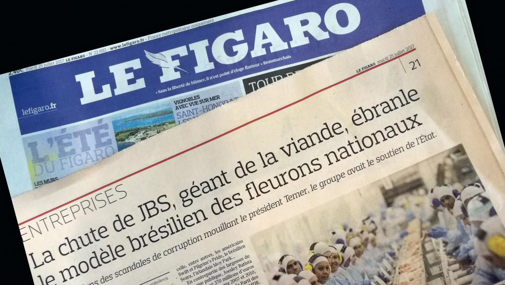 Le Figaro desta terça-feira (25) revela o "outro escândalo de Estado no Brasil: a decadência da gigante mundial de carne JBS"; artigo, publicado no suplemento de economia do jornal conservador, diz que a queda do grupo, no centro da investigação de corrupção envolvendo Michel Temer, balança o modelo brasileiro de grandes empresas nacionais