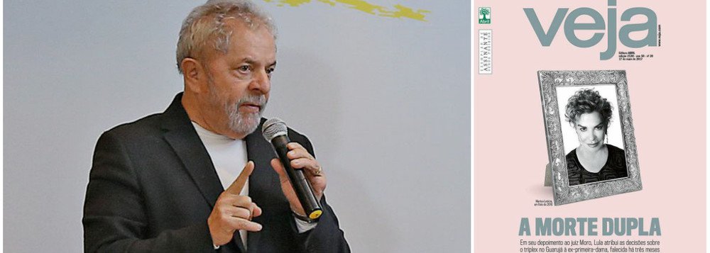 Defesa do ex-presidente protocolou nesta quinta-feira 1º uma ação por danos morais contra a Editora Abril, que edita a revista Veja, e os repórteres Daniel Pereira e Robson Bonin por "afronta à memora de Dona Marisa Letícia Lula da Silva e a divulgação de afirmações falsas relativas ao depoimento prestado" por Lula em 10 de maio ao juiz Sergio Moro; "Chocam tanto a capa da publicação (edição nº 2530) e o teor da reportagem que a acompanha quanto o despudor da insinuação de que Lula seria o responsável pela 'morte dupla' de sua falecida esposa ao incriminá-la durante seu depoimento", argumentam os advogados, que lembram que Lula "jamais atribuiu a D. Marisa a prática de qualquer ato ilícito"; capa de Veja com D. Marisa foi, segundo vários críticos, a mais canalha de sua história