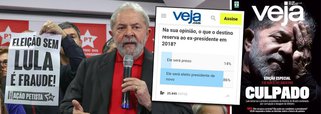 "A Veja antecipou sua edição e a capa, claro, é mais uma das dezenas que já publicou anunciando o fim de Lula. Aliás, pagou o “mico” de fazer uma enquete perguntando se 'Lula será preso ou presidente?'. Peguei a imagem e, mesmo o site limitando os acessos de não-assinantes, o resultado é acachapante: agora já com cerca de 50 mil votos, segue o percentual de 86% dizendo que será presidente", diz Fernando Brito, editor do Tijolaço