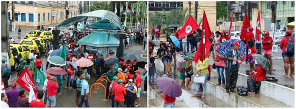 Depois de bloquear diversos pontos da capital alagoana, diversos sindicatos e movimentos sociais partiram para uma caminhada pelas ruas do Centro de Maceió; a concentração aconteceu na Praça dos Martírios e, apesar das chuvas, reuniu cerca de duas mil pessoas, segundo a PM; segundo o vice-presidente da CUT-AL, José Cícero da Silva, o objetivo da greve geral é lutar contra as reformas trabalhista e da previdência; "Queremos que o Temer caia e que haja uma eleição direta. Não é fácil, mas estamos lutando para que isso aconteça", acrescentou José Cícero