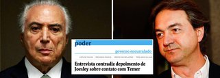 Na linha de frente da defesa midiática de Michel Temer, a Folha destaca contradições banais entre o depoimento de Joesley Batista ao Ministério Público e sua entrevista à revista Época; ao MP, Joesley diz ter conhecido Temer como vice-presidente; à revista, o empresário disse que isso aconteceu por volta de 2010, um ano antes da posse; Temer certamente tentará usar essas contradições banais, que não mudam a essência das denúncias, para anular a delação; no mês passado, o jornal da família Frias já havia passado vergonha ao ver desmoralizado o perito que tinha contratado para dar um laudo favorável a Temer em análise da gravação do diálogo com Joesley Batista no Jaburu