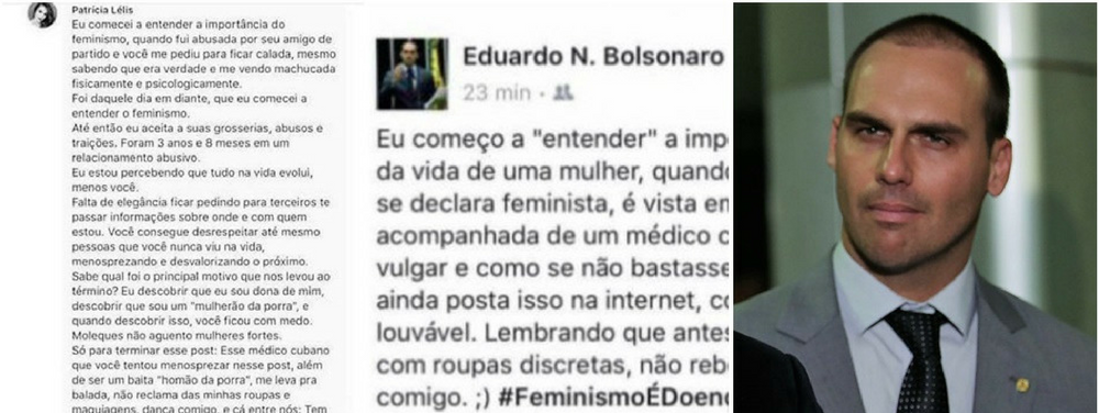 Em "desabafo" nas redes sociais, o deputado Eduardo Bolsonaro, filho de Jair Bolsonaro demonstra irritação ao revelar que a ex-namorada virou feminista e foi vista com um médico cubano em uma balada LGBT; resposta da jovem ao comentário do parlamentar viralizou nas redes sociais