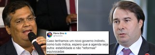 Governador do Maranhão, Flávio Dino (PCdoB), defende eleições diretas "para reconectar o sistema institucional com a soberania popular, como quer a Constituição", mas afirma que, "caso tenhamos um novo governo indireto, como tudo indica, espero que a agenda seja outra: estabilidade e não 'reformas' equivocadas"; ganha força o cenário em que Michel Temer é afastado pela Câmara e o presidente da Casa, Rodrigo Maia (DEM-RJ) assume seu posto; nesta sexta, Maia já prometeu ao mercado as reformas que Temer não conseguiu entregar; "País está exaurido pela crise sem fim, pela agenda errada de retirar direitos, pelo desemprego, pelas incertezas políticas", completou Dino