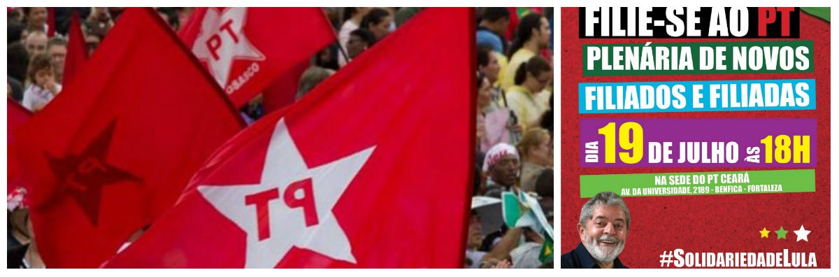 Os coletivos de juventude do PT Ceará estarão realizando, nesta quarta-feira (19), um evento conjunto para novos filiados, na sede do partido, na Av. da Universidade, 2189. O evento também marcará a solidariedade dos jovens petistas ao ex-presidente Lula. Na plenária também serão definidos os detalhes da participação dos jovens petistas no ato programado para o dia 20, na Praça da Bandeira