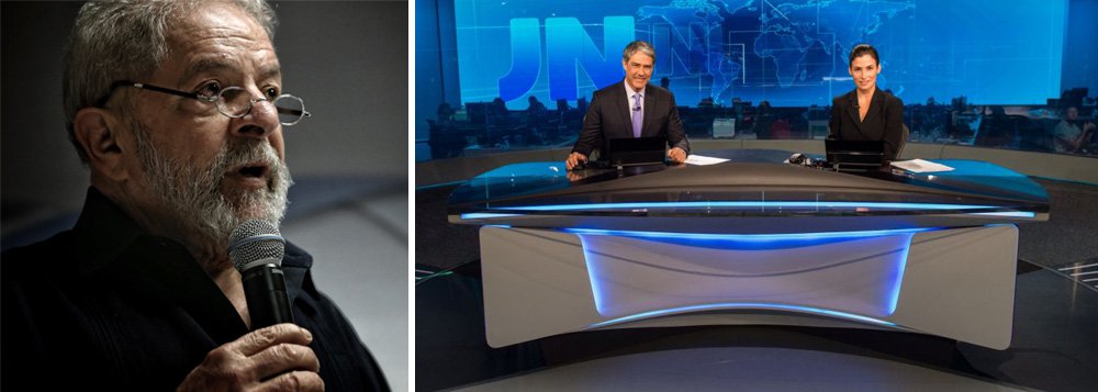 Assessoria de imprensa do ex-presidente diz ter sido contatada pela equipe do Jornal Nacional às 20h31 desta quinta-feira, "com o telejornal já no ar. Quando a matéria foi exibida, minutos depois, disseram que não houve pronunciamento por parte do ex-presidente"; "O cenário do JN pode ser novo e cheio de tecnologia. Mas o jornalismo da Globo continua parcial e manipulador como nos comícios das Diretas, em 1984, ou no debate de 1989", diz texto publicado no site de Lula, que divulga a nota enviada ao jornal, e que não foi lida no ar