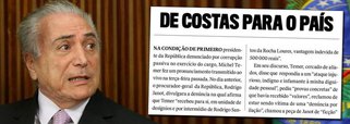 Em editorial intitulado "De costas para o país" a revista Veja parece até ter se arrependido do golpe que ajudou a perpetrar contra a presidente legítima, Dilma Rousseff; em um longo texto, a publicação da editora Abril faz uma série de críticas a Michel Temer; "Além de ser o primeiro presidente denunciado no cargo, Temer está se transformando num presidente de deputados, e não do conjunto dos brasileiros", diz a revista