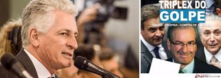 Deputado estadual Rogério Correia (PT-MG) divulgou nas redes sociais um meme com o verdadeiro "triplex", este do golpe: caixa 2, propina e compra de silêncio, com a foto de Aécio Neves, Eduardo Cunha e Michel Temer, principais articuladores e beneficiários do golpe que tirou Dilma Rousseff do poder