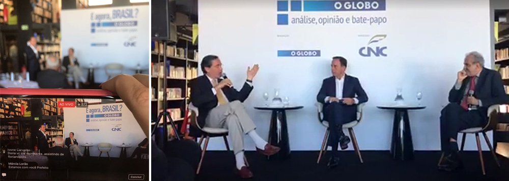 Prefeito de São Paulo, João Doria (PSDB), afirmou que não descarta a possibilidade de se candidatar à Presidência da República em 2018. "O mandatário de uma eleição não somos nós. O próprio Alckmin [governador de São Paulo, Geraldo Alckmin (PSDB)] me disse, meses atrás, que temos de respeitar o eleitor. É ele quem vai decidir quem vai governar, quem tem chance e quem não tem. As pesquisas eleitorais vão ajudar, mas tudo tem sua hora", disse durante um evento promovido pelo O Globo; jornal da Família Marinho dedicou quatro páginas a participação de Doria no evento