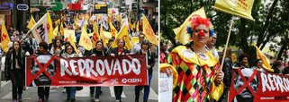 No dia em que as atenções se voltam à Brasília para a votação da reforma trabalhista no Senado Federal, a Assembleia Legislativa do Rio Grande do Sul pode colocar em votação PECs que trazem alterações importantes para os servidores públicos estaduais; centenas de professores e funcionários de escolas estaduais participaram de uma marcha do Cpers, na Av. Alberto Bins, até à Praça da Matriz; a PEC 257, por exemplo, determina que o pagamento do salário dos servidores deve ser feito até o último dia útil do mês e o décimo terceiro salário deve ser pago integralmente até o dia 20 de dezembro. Na prática,  o governo do Estado fica autorizado a modificar o calendário de pagamento dos servidores, "legalizando" o parcelamento dos vencimentos