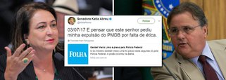 A senadora Kátia Abreu (PMDB-TO), em sua conta no Twitter, comentou a prisão do ex-ministro Geddel Vieira Lima (PMDB-BA), acusado de agir para impedir eventuais delações do ex-deputado Eduardo Cunha (PMDB-RJ) e do doleiro Lúcio Funaro, ambos presos