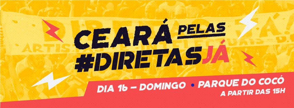 Fortaleza terá, no próximo domingo (16), um grande ato show em defesa das Diretas Já, em solidariedade ao ex-presidente Lula e contra as reformas de Temer. Organizado inicialmente por vários artistas locais, o ato conta com o apoio da Frente Brasil Popular e dos partidos de esquerda. O evento terá a apresentações de mais de 50 artistas cearenses, entre eles Eugênio Leandro, Humberto Pinho, Daniel Groove, Rodger Rogério, Nayra Costa, Mona Gadelha, Gigi Castro, as bandas GhettoRoots, Renegados e Água de Quartinha, entre dezenas de outros artistas. No Facebook, os organizadores convocam a população para aderir ao evento. "Traga seu grito, sua bandeira, sua presença e vamos juntos ampliar nossa voz, com cultura, arte, música e alegria por eleições diretas, contra as reformas e Fora Temer"!