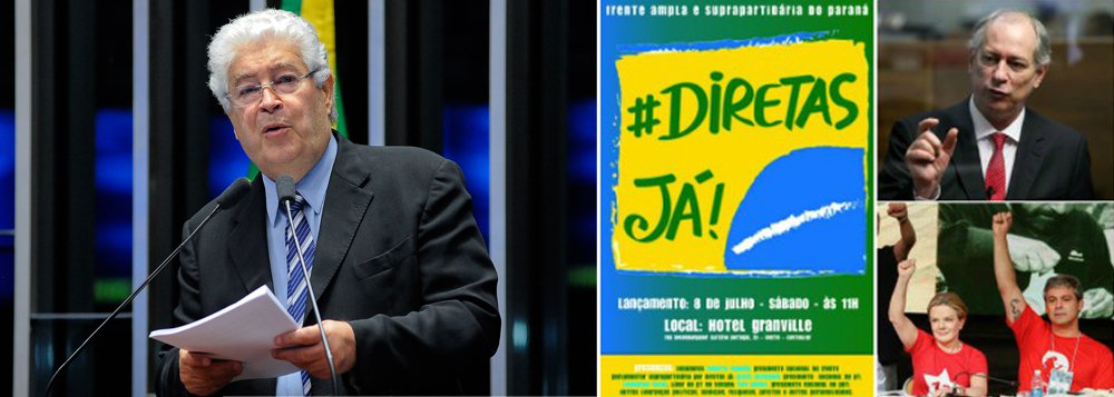 Presidida pelo senador Roberto Requião (PMDB-PR), a Frente Ampla Parlamentar, formada por 220 congressistas, lançará neste sábado (8), em Curitiba, a campanha pelas Diretas Já com presenças de pesos pesados da política tais como Ciro Gomes (PDT), Gleisi Hoffmann (PT-PR) e Lindbergh Farias (PT-RJ); pesquisa divulgada pelo Datafolha no último dia 24 apontou que 83% dos brasileiros querem Diretas; levantamento também apontou Michel Temer, com apenas 7% de aprovação, a menor popularidade nos últimos 28 anos; peemedebista foi o primeiro presidente da história do País a ser denunciado por corrupção e deve ser alvo de novas denúncias