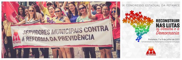 Terá início nesta sexta-feira (7) o IX Congresso da Federação dos Trabalhadores no Serviço Público Municipal do Estado do Ceará (Fetamce). A solenidade de abertura do evento, marcada para as 19 horas, no auditório da Universidade do Parlamento Cearense (UNIPACE), será marcada por Ato em Defesa da Democracia, dos Direitos e dos Serviços Públicos