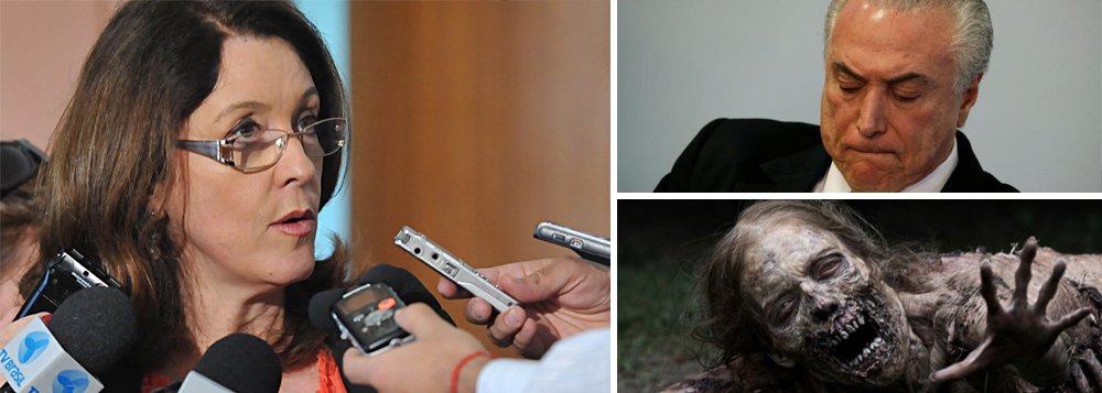 jornalista Helena Chagas, do blog Os Divergentes, afirmou nesta quinta-feira, 17, que apesar da pesquisa do Ibope que mostra Michel Temer com apenas 5% de aprovação da população, os deputados federais deverão rejeitar a denúncia de corrupção passiva do procurador-geral Rodrigo Janot; "Mas o que acontece com presidentes em tal estado de decomposição política? Quando não caem, viram zumbis. Os políticos tiram deles tudo o que podem até uma data próxima das eleições – e depois caem fora"