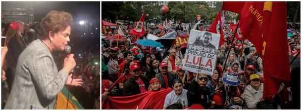 Primeira a discursar após o término do depoimento do ex-presidente Lula ao juiz Sergio Moro, no ato da Praça Santos Andrade, no centro de Curitiba, a presidente deposta Dilma Rousseff declarou que Lula é uma liderança e vai derrotar esse retrocesso; segundo ela, "o povo não vai tolerar golpe atrás de golpe" neste país, o primeiro com seu impeachment e depois com a mudança na legislação trabalhista