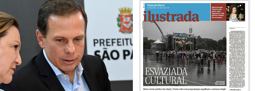 A decisão do prefeito João Doria (PSDB) de migrar as atrações principais da Virada Cultural para cinco palcos afastados do centro esvaziou significativamente a edição de 2017 do principal evento cultural da prefeitura –que ainda não revelou número de público; houve shows em que o número de espectadores não chegava a dez; edição foi marcada por uma série de falhas técnicas e cancelamentos