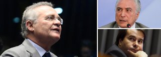 Ex-líder do PMDB, senador Renan Calheiros (AL) afirmou que o governo Temer tem uma rejeição "quase universal" e que o presidente da Câmara, Rodrigo Maia (DEM-RJ), é a opção constitucional para buscar sair da crise política; "A sociedade quer se ver livre do governo de qualquer forma, por isso nós não podemos deixar de olhar a saída constitucional", disse; "Rodrigo Maia, ele é a saída constitucional e nada mais recomendável olhar para ela", completou