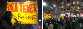 Manifestantes se reuniram em um ato na Esquina Democrática pela saída de Michel Temer (PMDB) da presidência – além da realização de eleições diretas e em contrariedade às reformas como a previdenciária e a trabalhista proposta pelo governo de Michel Temer, o primeiro presidente denunciado por corrupção na história do País e, segundo o Datafolha, com a menor popularidade em 28 anos - apenas 7%