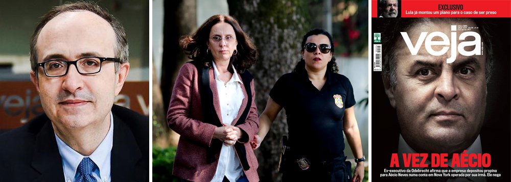 Em conversa interceptada pela Polícia Federal, o jornalista Reinaldo Azevedo dialoga com Andrea Neves, irmã do senador afastado Aécio Neves, e classifica uma reportagem da revista Veja, onde trabalha, como "nojenta"; ele se referia à edição que trouxe Aécio na capa; no mesmo diálogo, ele também critica o procurador-geral da República, Rodrigo Janot; assim que a conversa foi divulgada, Reinaldo pediu demissão de Veja e disse que o grampo violou um dos pilares da democracia, que é o sigilo entre jornalistas e suas fontes: "Há uma agressão a uma das garantias que tem a profissão. A menos que um crime esteja sendo cometido, o sigilo da conversa de um jornalista com sua fonte é um dos pilares do jornalismo", escreveu, em resposta ao portal BuzzFeed