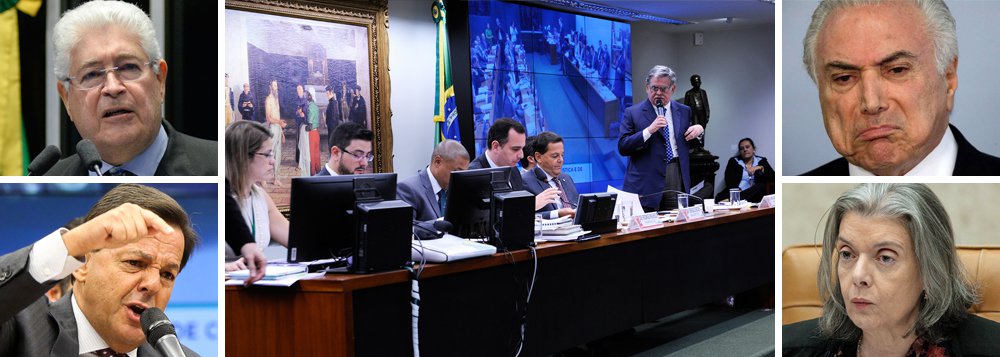 A substituição de 13 membros da CCJ pelo Palácio do Planalto revela que Michel Temer tinha apenas 27 votos para segurar a admissibilidade da denúncia por corrupção passiva. O cálculo é do senador Roberto Requião (PMDB-PR), presidente da Frente Ampla; “Se foram 13 as trocas da comissão teríamos 38 votos a favor da admissibilidade e 27 contra”, tuitou o senador do PMDB; “É obstrução à Justiça usar dinheiro público para que deputados venham aqui votar a favor de um arquivamento esdrúxulo, inadequado, inoportuno”, reagiu ainda o relator Sergio Zveiter (PMDB-RJ); troca-troca indecoroso promovido por Michel Temer, apontado como corrupto por 80% dos brasileiros, foi aceito pela presidente do Supremo Tribunal Federal, Cármen Lúcia