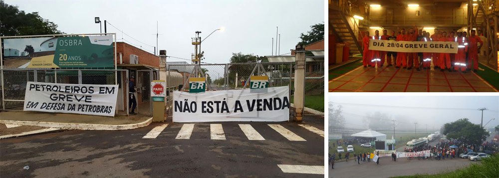 Os trabalhadores da Petrobras participam da greve geral desta sexta-feira, com "ampla adesão" dos funcionários de refinarias, plataformas de petróleo, termelétrica e terminais, de acordo com nota desta manhã publicada pela Federação Única dos Petroleiros (FUP); "A greve dos petroleiros começou no final da noite... com os ônibus fretados pela Petrobras e Transpetro (subsidiária de transporte) chegando vazios às refinarias e aos terminais. Não está havendo troca de turnos nas unidades", afirmou a FUP