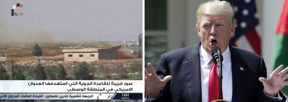 Nove civis, incluindo quatro crianças, foram mortos pelo ataque de mísseis dos Estados Unidos contra uma base área síria perto da cidade de Homs nesta sexta-feira, afirmou a agência de notícias estatal da Síria; ao justificar seu ataque, o presidente dos Estados Unidos, Donald Trump, disse que agia como resposta a um ataque químico que matara "lindos bebês"; autoria do ataque químico, no entanto, não foi provada