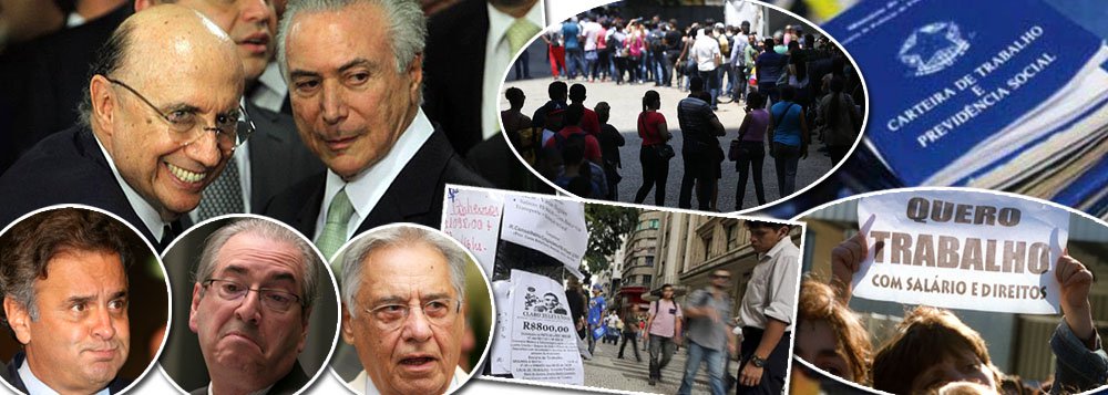 Destruição da economia brasileira, decorrente da aliança entre PSDB e PMDB, prossegue; dados divulgados nesta sexta-feira 31 pelo IBGE revelam que o Brasil tem hoje 13,5 milhões de desempregados; a taxa de desocupação foi de 13,2% no trimestre encerrado em fevereiro de 2017, com altas de 1,3% frente ao trimestre anterior; mais cedo, Banco Central divulgou que a recessão acumulada em doze meses é de 3,99%; responsáveis pela tragédia são nomes como Eduardo Cunha, ontem condenado a 15 anos e quatro meses de prisão, Aécio Neves, que ateou fogo ao País após perder as eleições, Michel Temer, que aprofundou a recessão, e Fernando Henrique Cardoso, que avalizou o golpe, que já está prestes a completar um ano