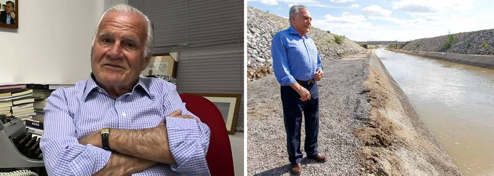 "Presidente poeta celebra a transposição do São Francisco, obra de quem traiu e persegue", escreve o diretor da revista Carta Capital, Mino Carta