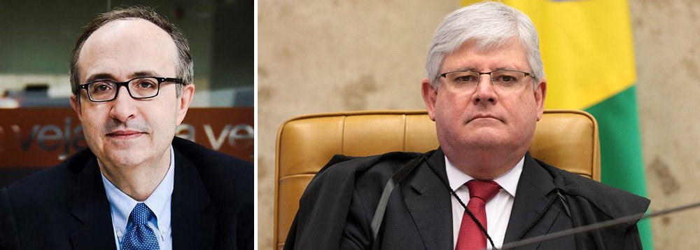 Blogueiro de Veja diz que o procurador-geral da República, Rodrigo Janot, mente ao negar que tenha feito vazamentos da Lava Jato à imprensa, em uma resposta ao ministro Gilmar Mendes, que acusou a PGR de "crime", e que o "fato é que anda tendo conversas sobre o seu futuro político"; segundo Reinaldo Azevedo, Janot "articula sua candidatura à Presidência da República ou ao governo de Minas — ele está mais inclinado para isso"
