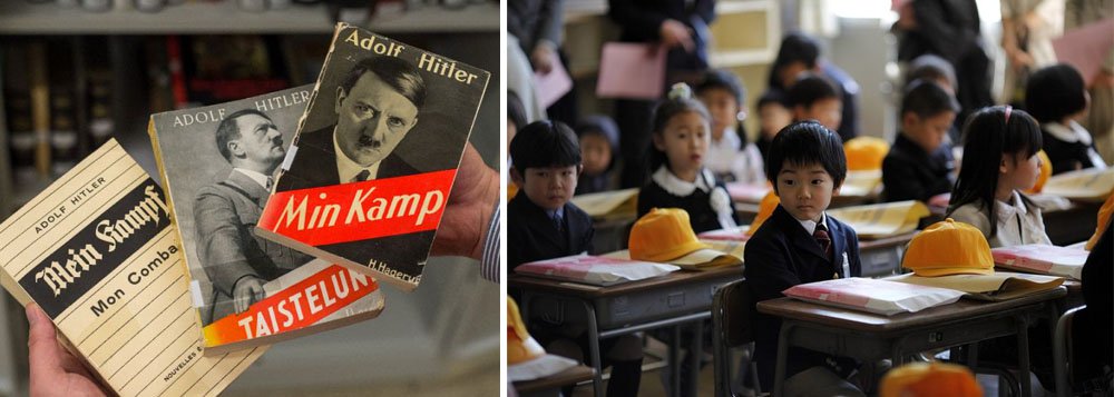 Governo do Japão acha adequada a citação de excertos do livro de Adolf Hitler "Mein Kampf" nos manuais escolares, declarou em entrevista coletiva o vice-secretário geral do governo japonês, Koichi Hagiuda; "Existem exemplos de utilização de materiais educativos com citações parciais de "Mein Kampf " para refletir sobre o ambiente histórico da época em que este livro foi escrito. São usadas não com sentido positivo, mas com sentido negativo ", diz Hagiuda
