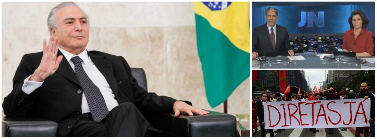 "Flagrado em vergonhosos diálogos de operadores clandestinos da política, Michel Temer aposta na covardia da TV Globo perante uma eleição direta para tentar permanecer no cargo de qualquer maneira", afirma Paulo Moreira Leite, articulista do 247; "Nem o sociólogo mais preguiçoso, daqueles que só leram Weber, Marx e Durkheim em apostila, seria capaz de acreditar que a troca de um presidente ilegítimo por um segundo presidente sem legitimidade poderia ser boa para um país que rasteja numa longa crise"; para PML, "num exótico projeto de transição sem povo, tenta-se afastar Temer para preservar um programa anti-popular que a população rejeita, numa velha repetição daquele truque em tudo parece mudar para que nada mude"