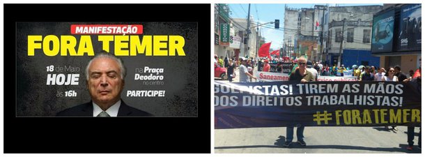 Membros de diversos partidos e de movimentos sociais vão se reunir, em Maceió, para protestar contra o governo Michel Temer; pauta reivindicatória é a saída do presidente da República, alvo de delações de empresários da empresa JBS; Temer foi gravado dando aval para comprar o silêncio do deputado cassado e ex-presidente da Câmara dos Deputados, Eduardo Cunha (PMDB-RJ); e no dia 24 haverá uma marcha a Brasília para ocupar o Congresso Nacional