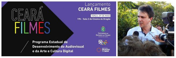Com investimento de R$ 59,5 milhões, o Ceará Filmes - Programa Estadual de Desenvolvimento do Audiovisual e da Arte e Cultura Digital será lançado nesta terça-feira (9) pelo governador Camilo Santana, no Centro Dragão do Mar de Arte e Cultura, em Fortaleza, a partir das 19h. O programa, em parceria com a Ancine, tem o objetivo de ampliar a articulação e a política para o audiovisual e a arte e cultura digital cearense