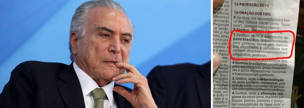 Igreja Nossa Senhora do Carmo, em Itaquera, zona leste de São Paulo, decidiu alertar seus fiéis de que estão sendo alvos de um "golpe" protagonizado por Michel Temer e pelo Congresso, que visa retirar direitos e benefíciso sociais