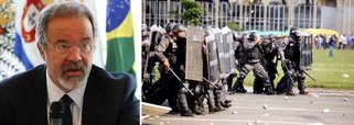 Rejeitado por quase 100% dos brasileiros e investigado por corrupção, Michel Temer convocou o Exército; o recado foi dado pelo ministro da Defesa, Raul Jungmann, em coletiva de imprensa após a manifestação em Brasília contra as reformas do governo, que foi reprimida pela polícia com bombas e spray de pimenta; manifestantes fizeram uma barricada, jogaram pedras e pintaram paredes dos prédios dos ministérios, que foram evacuados; segundo Jungmann, Temer disse que não irá aceitar baderna; em nota, o secretário-geral da Confederação Nacional dos Bispos do Brasil pediu a renúncia de Temer e disse que ele não tem condições éticas de governar o País