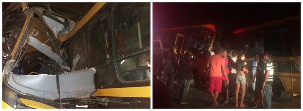 Dois ônibus escolares colidiram próximo a São Sebastião, na AL-110, deixando dezenas de feridos na noite desta quinta-feira (30); além dos dois motoristas, morreram quatro estudantes; um dos veículos, segundo a Polícia Militar (PM), invadiu a contramão e se chocou frontalmente com o outro coletivo
