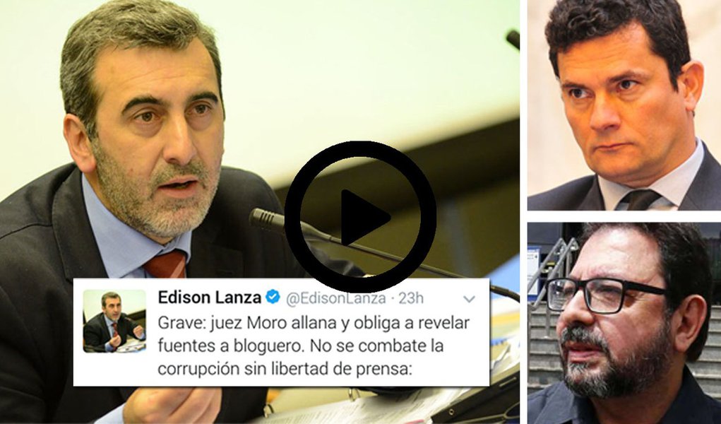 O relator especial para Liberdade de Expressão da Comissão Interamericana de Direitos Humanos (OEA), Edison Lanza, diz ser "grave" a condução coercitiva ordenada pelo juiz Sergio Moro contra Eduardo Guimarães, do Blog da Cidadania, e defende a importância da liberdade de imprensa no combate à corrupção; "Grave: juiz Moro submeteu e obrigou blogueiro a revelar fontes. Não se combate a corrupção sem liberdade de imprensa", diz Lanza em sua conta no Twitter; a ONG Repórteres Sem Fronteiras e a FENAJ também repudiaram a ação de Moro contra Guimarães