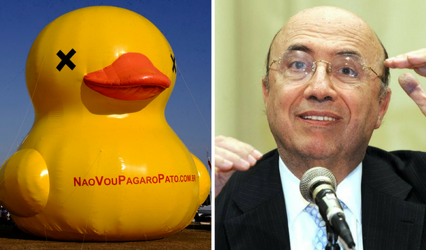 O anúncio de um provável aumento de impostos feito pelo ministro da Fazenda, Henrique Meirelles, fez com que a Fiesp (Federação das Indústrias do Estado de São Paulo) trouxesse de volta o pato inflável amarelo, símbolo da campanha da entidade no ano passado contra aumento de impostos; o ato foi encarado como um recado dirigido para Meirelles; na quarta-feira, o ministro deixou clara a necessidade de elevar tributos para fechar as contas deste ano e garantir o cumprimento da meta fiscal; Meirelles disse ainda que alíquotas de impostos devem subir e que desonerações para alguns setores devem ser eliminadas