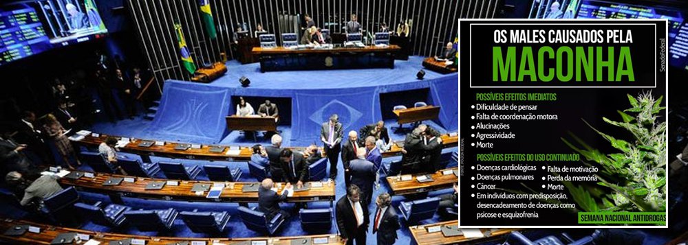 Após a repercussão negativa deste fim de semana sobre uma publicação em sua página no Facebook, o Senado Federal deletou o post e divulgou um esclarecimento; a postagem criticada repudiava o uso de drogas e dizia que alguns dos ricos da maconha era agressividade, doenças pulmonares, cardiológicas e morte; o Senado afirmou que as informações tiveram como base material da Academia Nacional da Polícia Federal