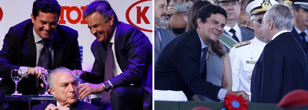 Jornalista Paulo Nogueira, do Diário do Centro do Mundo (DCM), disse que os sorrisos do juiz Sérgio Moro a pessoas como Aécio Neves e Michel Temer, articulador e produto do golpe, respectivamente, são "simplesmente indecorosos"; "Um juiz não pode rir daquela maneira cúmplice, deslumbrada, quase histérica para pessoas de alto envolvimento numa operação anticorrupção que ele comanda", diz Nogueira; "Os sorrisos de Moro a certas pessoas são um acinte à sociedade, a todos os que acreditam na isenção da Justiça e dos juízes"