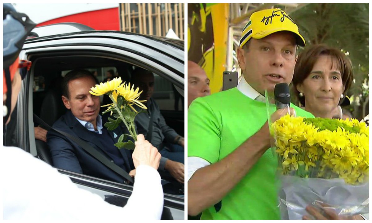 João Doria, flores, protesto, ciclistas