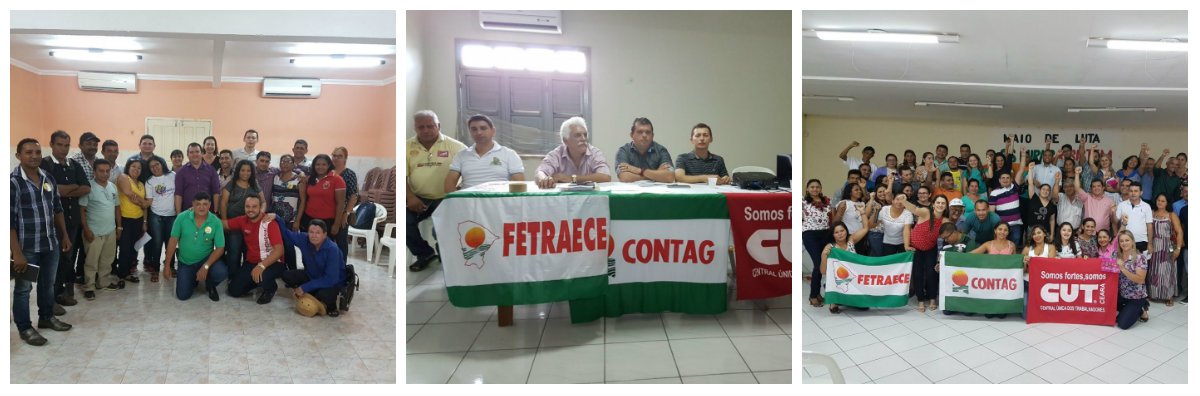 A CUT-CE e a FETRAECE estão realizando uma série de reuniões regionais com os sindicatos de trabalhadores e trabalhadoras rurais de todo o Ceará, como parte da agenda "Maio de Luta – Rurais Resistem". O objetivo das reuniões é debater e construir ações conjuntas de mobilização e luta contra o golpe e os ataques aos direitos da classe trabalhadora em especial os trabalhadores e trabalhadoras rurais