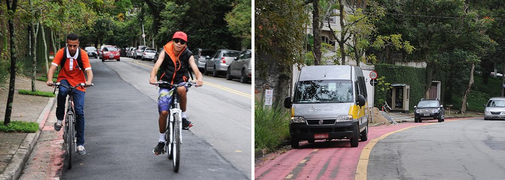 Faixa para bicicletas foi removida em 22 de março, sob alegação de manutenção. Ciclistas ficaram sem segurança no local