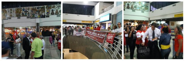 Lideranças sindicais de várias categorias participaram, na madrugada de hoje, de vigília no Aeroporto de Fortaleza. Entre 04:30h e 07:00h foram abordados 10 deputados e deputadas federais que embarcavam para Brasília. O objetivo dos manifestantes era pressionar os parlamentares a votar contra o fim da aposentadoria e dos direitos trabalhistas