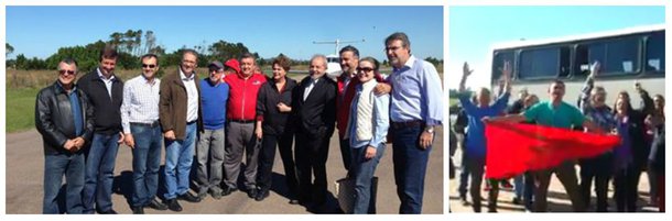 Lula e Dilma já estão em Rio Grande, onde foram recebidos por parlamentares petistas, lideranças do movimento social e por militantes, com faixas, bandeiras e cartazes