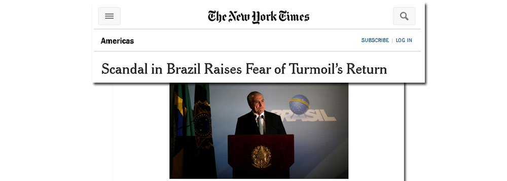 Jornal americano destacou em extensa reportagem o escândalo de corrupção que implodiu o governo de Michel Temer; "A bomba deixou claro que a agitação política e econômica no maior país da América Latina está longe de terminar", diz o NYT, lembrando que os políticos na linha de sucessão de Temer, Rodrigo Maia (DEM), presidente da Câmara, e Eunício Oliveira (PMDB), presidente do Senado, também estão envolvidos em investigações de corrupção", diz o NYT