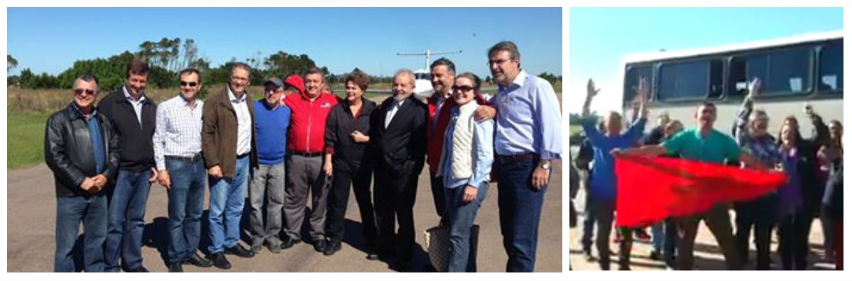 Lula e Dilma já estão em Rio Grande, onde foram recebidos por parlamentares petistas, lideranças do movimento social e por militantes, com faixas, bandeiras e cartazes